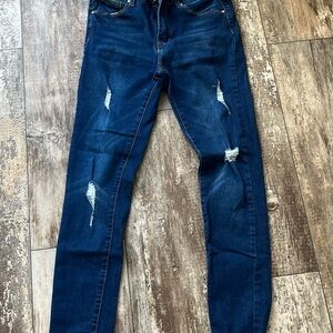 Dark Blue Distressed Womens Jeans